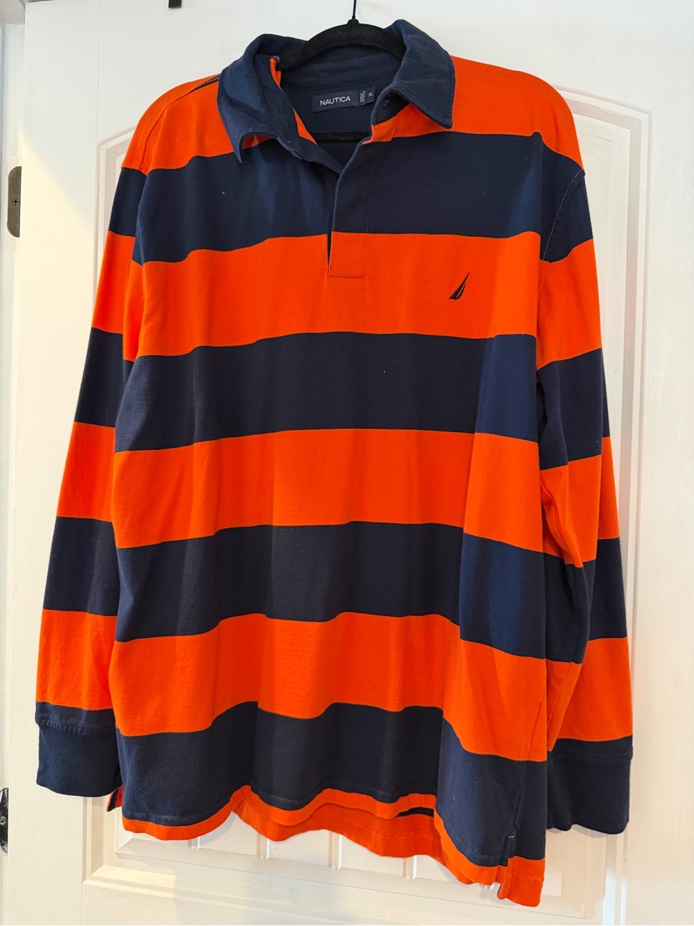 Men’s Nautica Polo Shirt orange and Blue Striped Size XL